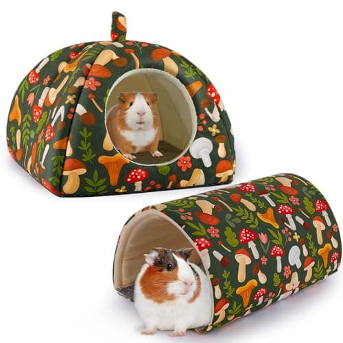 Bienbee Guinea Pig Hideout, Washable Rabbit Bed with Guinea Pig Tunnel, 2 Pack Guinea Pigs Toys Set Bunny Hideout Cage Accessories for Hamster Ferret Rabbits Bunny, Green Mushroom - Image 1