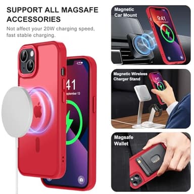 Thomo Strong Magnetic for iPhone 13 Case & iPhone 14 Case [Compatible with Magsafe] Translucent Matte Slim Shockproof Women Girl Anti-Fingerprint Protective Case for iPhone 14/13 6.1", Red - Image 2