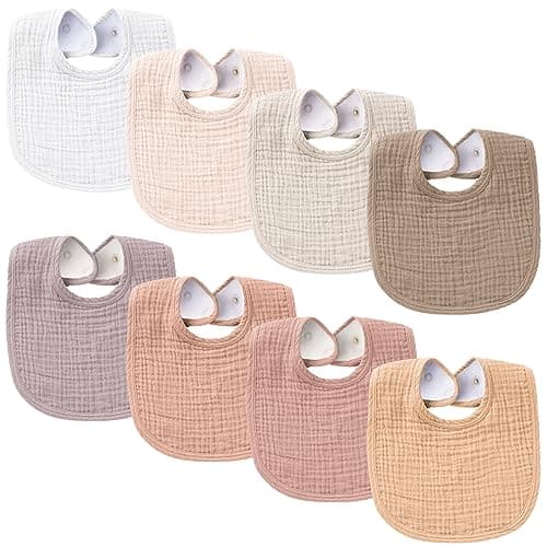 Konssy Muslin Baby Bibs 8 Pack Baby Bandana Drool Bibs Cotton for Unisex Boys and Girls, Soft Absorbent Set for Teething and Drooling - Image 1