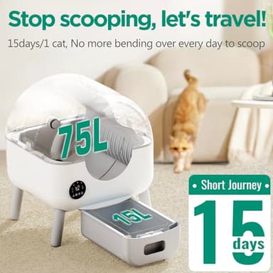 Self Cleaning Litter Box - Automatic Cat Litter Box self Cleaning, with 1 Roll Trash Bags and Mat, Small-White - Image 2