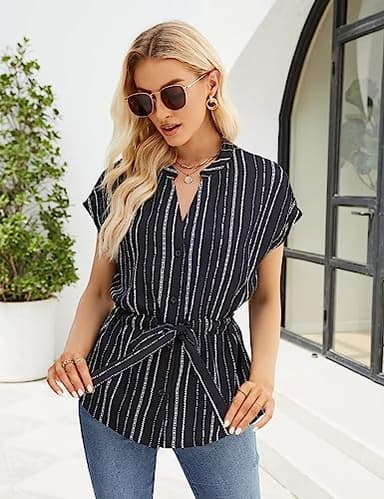 Womens Button Down Blouses Casual Peplum Summer Tops Dressy Chiffon Work Blouse Floral XL - Image 3