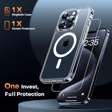 TAURI for iPhone 15 Pro Case, Compatible with MagSafe with Screen Protector, Anti-Yellowing Military-Grade Protection Shockproof Slim Magnetic Case for 15 Pro, Clear - Image 3