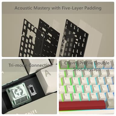 Womier SK75 75% Keyboard with Full Aluminum Wireless Mechanical Gaming Keyboard, VIA Custom Pre-lubed POM Switches RGB Creamy Gaming Key Board, 3-Modes Gasket Hot Swappable, White-1 - Image 4