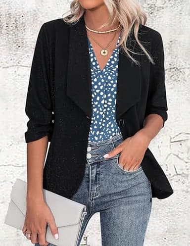 Womens Blouse with Stretch Long Sleeve Work Shirts Leopard Print Chiffon Tops V Neck Loose Business Shirts Large,Blue White - Image 4