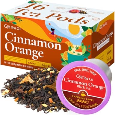 Gya Tea Co Cinnamon Orange Black Tea Pod (16 ct) - High Caffeine Fruit Sweet Hot Tea Rich in Vitamin C for Kickstart the Day - Image 1