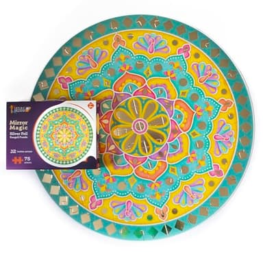 Kulture Khazana: Mirror Magic - 75pc Floor Puzzle, Silver Foil Rangoli, 32" Round Jigsaw, Indian Art, Diwali-Holi-Festivals Decoration, Kids Ages 4+ - Image 2