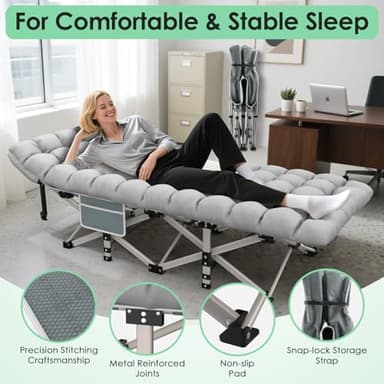 Suteck Camping Cot, Folding Camping Cot Bed for Adults Sleeping 1200D Double Layer Oxford Portable Folding Outdoor Cots for Camping W/Soft Pad Carry Bag for Home Office Nap Beach Travel, 500LBS,Grey - Image 6