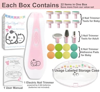 Baby Nail Trimmer 21 in 1, Usage Labeled Case & 13 Extra Replacement Tools, Royal Angels Baby Electric Nail File, Baby Nail Care, Nail Clipper Newborn Toddler Toes & Fingernails Nail Kit (Pink) - Image 5