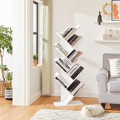 VASAGLE Tree Bookshelf, 9-Tier Bookcase, Large Bookshelf, Space-Saving Corner Shelf, Book Tree, Holds Books, CDs, Games, for Bedroom, Living Room, Home Office, Cloud White ULBC11WTV1 - Image 5
