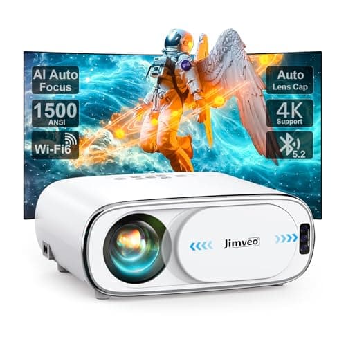 Projector [AI Auto Focus/Auto Lens Cap] Outdoor-Projector-4K with WiFi 6 and Bluetooth: 1500 ANSI Portable Projector with Auto 6D Keystone & Zoom, Jimveo Native 1080P Movie Proyector 2025 Upgraded - Image 1