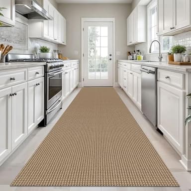 KOZYFLY Long Runners for Hallways 3x12 ft Washable Kitchen Runner Non Slip Rubber Backed Hallway Rugs Cotton Entryway Runner Rug Floor Carpet for Indoor Hall, Backdoor, Kitchen, Tan/Orange/Brown - Image 2