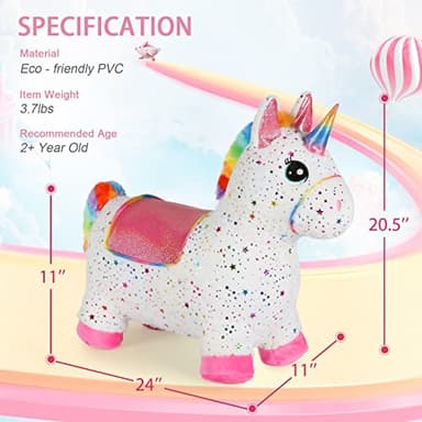 INPANY Unicorn Bouncy Horse Toys, Toddlers Girl Bouncing Animals, Inflatable Ultra Thick Plush Horse Hopper, Baby Ride-on Rubber Bouncer, Outdoor Indoor Cute Birthday Gift for 2 3 4 Year Old Girl Kid - Image 2