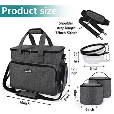 BAGLHER Dog Travel Bag, Airline Approved Pet Tote Organizer with Multi-Function Pockets, 2 X Food Storage Containers and 2 X Collapsible Dog Bowls, Perfect Weekend Pet Travel Set for Dog, Cat Grey - Image 3