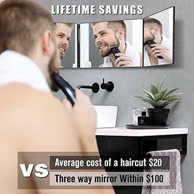 OLIBUY 3 Way Mirror with 10X Magnification, Three Way Mirror for Hair Cutting Shaving and Braiding, Height Adjustable with Two Hold Nails, 360 Viewing Angle, Clear Anti-Fog HD Glass - Image 4
