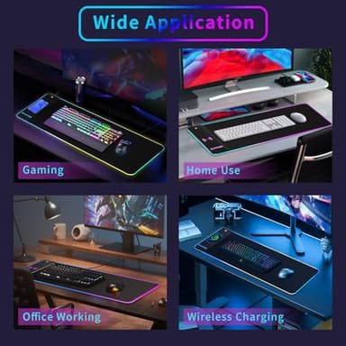 Schkner RGB Gaming Mouse Pad with Wireless Charging 15W, Large Desk Mat 800x300x4mm, 10 Light Modes Keyboard Pad with Non-Slip Rubber Base, Waterproof Mousepad for Gaming PC MacBook Laptop - Image 7