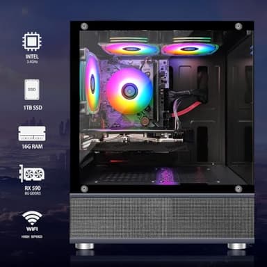 STGAubron Gaming PC Computer Desktop, Intel Core i5 up to 3.6G, Radeon RX 590 8G, 16G RAM, 1T SSD, 600M WiFi, BT 5.0, RGB Fan x 3, Windows 11 Home - Image 3