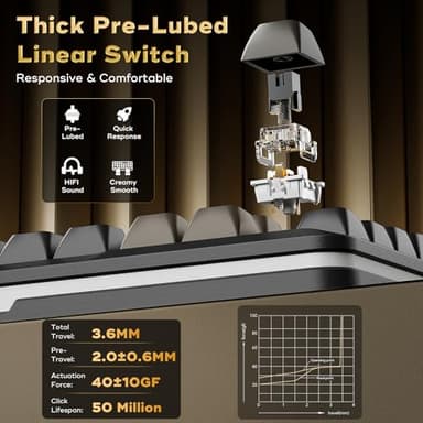 Redragon K738 Wireless Mechanical Keyboard, Gasket Mounted RGB Gaming Keyboard, 3-Mode (2.4G/BT/USB), Pre-lubed Linear Switches, 75％ Layout, 82 Keys Hot Swappable for PC/Mac - Black Gold - Image 3