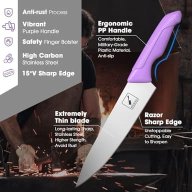 imarku Kitchen Knife Set, Sharp Knives Set with Built-in Sharpener, Stainless Steel Block Knife Set and Non-Slip Ergonomic Handle, Dishwasher Safe, 14 PCS Professional Knife Set for Gift, Lavender - Image 3