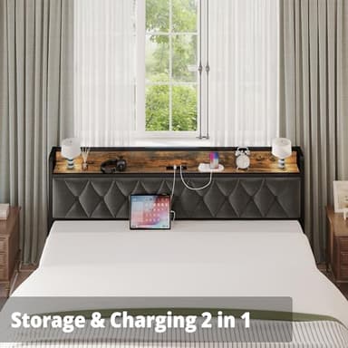 ANCTOR King Size Bed Frame, Storage Headboard with Outlets, Easy to Install, Sturdy and Stable, No Noise, No Box Springs Needed - Perfect for a Good Night's Sleep - Image 5