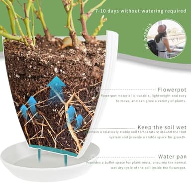 Vodotion - Plant Pots Indoor with Saucers & Drainage - 6 Pack Flower Pots - Plastic Planters for Indoor Planter - 7.5/6.6/5.8/5.0/4.3/3.5 inches Sizes for All Different Types of Plants - White - Image 7