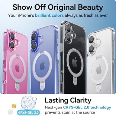 CASEKOO for iPhone 16 Case Clear with Ultra Magnetic Invisible Stand [Compatible with MagSafe] [16FT Military-Grade Protection] Transparent Slim Phone Grip Ring Cover 6.1 inch, Clear - Image 4