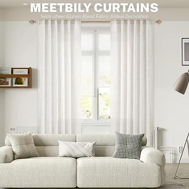 MEETBILY Ivory Linen Blend Curtains 72 Inch Long for Living Room 2 Panels Set Back Tab Semi Sheer Light Reducing Neutral Modern Farmhouse Window Curtain Drapes for Laundry Dining Room 50x72 in Length - Image 5