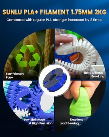SUNLU PLA+2.0 3D Printer Filament Bundle, 4KG Upgrade PLA+ Filament 1.75mm, Dimensional Accuracy +/-0.02mm, 1KG per Spool, 4 Packs, 4KG Total, Coffee Brown+Olive Green+Magenta+Vivid Yellow - Image 2