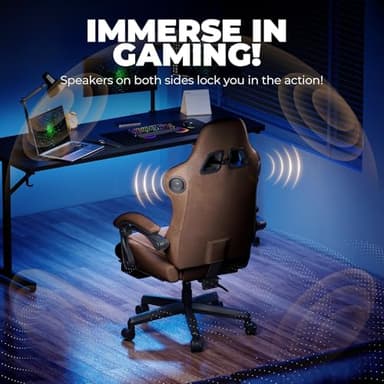 GTPLAYER ACE-PRO Music Gaming Chairs – Built-in Speakers, App Support & Bluetooth Control, Footrest & Pocket, Gamer Chair for Adults, Light Brown - Image 4