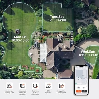 Segway Navimow i105N Robot Lawn Mower Perimeter Wire Free 1/8 Acre RTK+Vision Robotic Lawnmower, AI-Assisted Mapping, Virtual Boundary, APP Control, 58dB(A) Quiet, Multi-Zone Management - Image 5