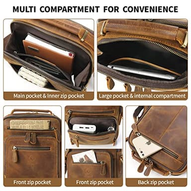 Ringsun Genuine Leather Messenger Bag, Handmade Shoulder Bag with Adjustable Straps for Men, Small Crossbody Bag For Work Business Travel, Brown - Image 4