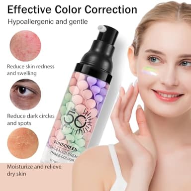 3 In 1Primer for Face Before Makeup,Sunscreen Isolation Cream, SPF 50, One Step Color Corrector Face Primer, Blurs Imperfections Oil Control & Moisturizing Skin Tone Correcting,Radiance Skin - Image 3