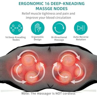 Nekteck Shiatsu Neck Massager for Pain Relief Deep Tissue with Heat, 3D Kneading Massage Pillow Back Shoulder Massagerfor Body Muscle, Plug-in Use for Home Office Car, Gifts for Mom Dad Him Her - Image 2