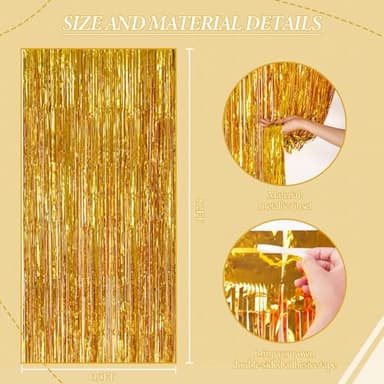 DECOCKRAT 3 Pack Foil Fringe Backdrop - Gold Shiny Tinsel Curtains for Party Decoration/Photo Booth Props - 3.3x8.2 FT Metallic Foil Backdrop for Birthday, Wedding, Graduation, Christmas. - Image 4