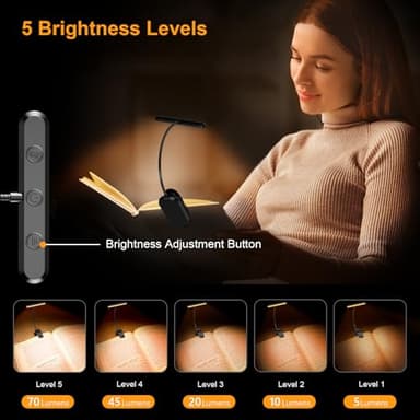Gritin Rechargeable Book Light for Reading in Bed with 19 LED &Memory Function-Eye Caring 3 Color Temperatures,5 Brightness Levels,80 Hrs Runtime Flexible Goose Neck Clip on Light for Book Lovers - Image 2