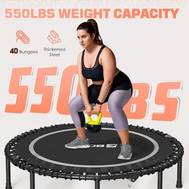 BCAN Rebounder Trampoline for Adult, 48" Fitness Trampoline with Bungees, U Shape Adjustable Foam Handle, Stable & Quiet, Indoor Outdoor Workout-Silver - Image 3