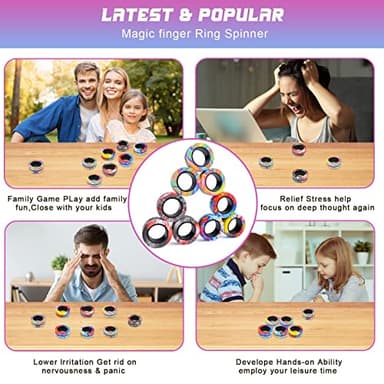 Cevioce 9Pcs Magnetic Rings Fidget Toy Set, ADHD Anxiety Magnetic Fidget Toys Adults Fidget Spinner Rings for Relief, Christmas Stocking Stuffers Gifts for 8+ Year Old Teen Boy Adults - Image 6