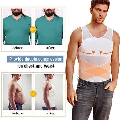 TAILONG Men's Compression Shirt for Body Shaper Slimming Vest Tight Tummy Underwear Tank Top (White, Medium) - Image 4