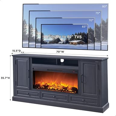 ACCOHOHO Fireplace TV Stand for 80 Inch TV, 35.7" Tall Farmhouse Entertainment Center W/36'' Electric Fireplace, Media Console with Large Storage Cabinets and Drawers for Living Room, Black - Image 8