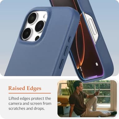 LONLI Edition | Italian Leather - for iPhone 16 Pro - Premium Italian Full Grain Leather Phone Case - Develop Unique Patina - Azure Blue - Image 4