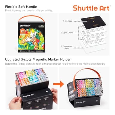 Shuttle Art 101 Colors Alcohol Markers, 100 Colors Dual Tip Art Marker Set Plus 1 Colorless Blender with Marker Case Perfect for Illustration Students Adult Coloring Sketching - Image 5