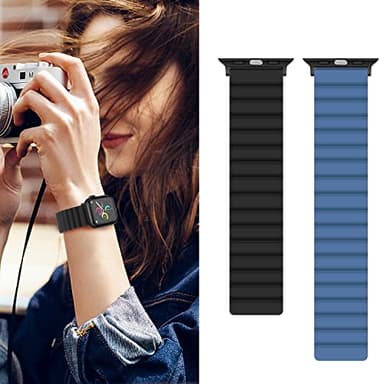 Anlinser Magnetic Bands Compatible with Apple Watch Band 49/46/45 44/42/41/40/38mm, Women Men Double Side Reversible Strap for iWatch Ultra 3-1 Series 11/10/9/8/7-1 SE (42/41/40/38, Black/Blue) - Image 6