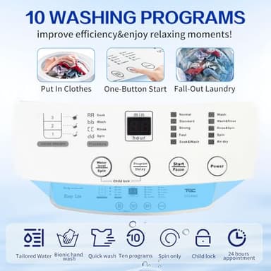 TGC 0.9 Cu.Ft.Small Portable Washer, 7.7 lb. Capacity Mini Washing Machine for Homes & Apartments & LED Display - Image 3