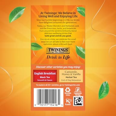 Twinings Ceylon Pure Black Tea Individually Wrapped Bags, 20 Count (Pack of 6), formerly Ceylon Orange Pekoe, Crisp, Refreshing, Caffeinated, Enjoy Hot or Iced, 120 Teabags - Image 5
