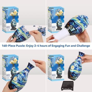 3D Puzzles Vase for Adults, Crafts for Adults, 160 Pieces Plastic DIY Unique Flower Vase with LED Light House Warming Gift Birthday Gifts for Flower Arrangements and Home Decor (Blue - Image 6
