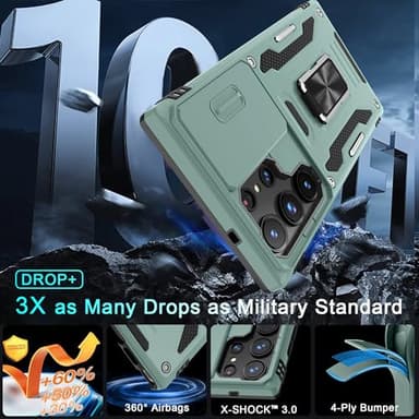 DEERLAMN Case for Samsung Galaxy S25 Ultra with Slide Camera Cover+Screen Protector (1 Pack), Rotated Ring Kickstand Military Grade Shockproof Protective Cover-Green - Image 4