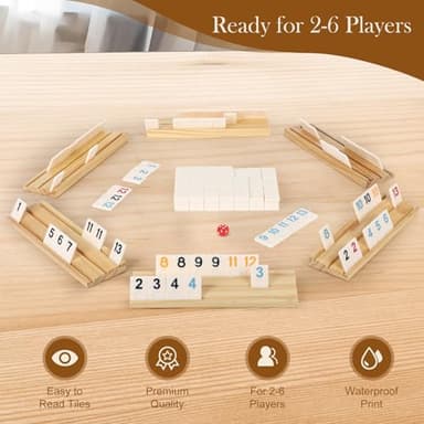 Upgraded 2-6 Players Rummy Game with 6 Wooden Racks, 160 Melamine Tiles, Drawstring Bag, Premium Portable Case, Tile Board Games for Adults & Kids Age 8+, Birthday Gifts for Women Men Dad Mom - Image 3