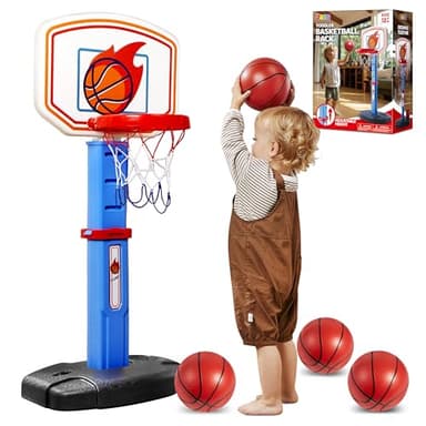 JOYIN Toddler Basketball Hoop Indoor, Adjustable Basketball Goal for Kids with 4 Balls, Game Toys for Playroom Pool Outdoor, Birthday Gift for Baby Boys Girls Age 1 2 3 4 - Air Pump Included - Image 1