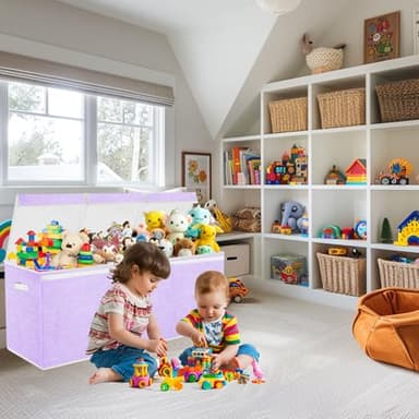 Boxgambol Extra Large Toy Box, Toy Storage Organizer with Lid, Oxford Fabric Collapsible Sturdy Toy Chest Bins Baskets for Livingroom,Playroom, Nursery, Bedroom, Closet (Purple) - Image 9