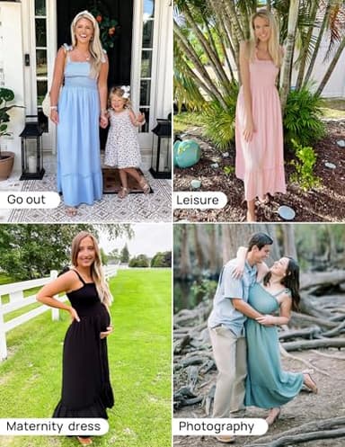 ZESICA Women's 2025 Summer Boho Spaghetti Strap Square Neck Solid Color Ruffle A Line Beach Long Maxi Dress,White,Large - Image 5