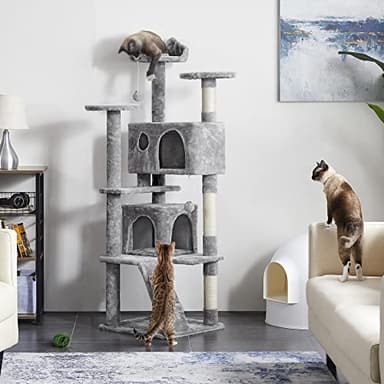 Yaheetech Multi-Level Cat Tree Cat Tower for Indoor Cats Cat Condo Furniture with Sisal Scratching Post, 61in, Light Gray - Image 2